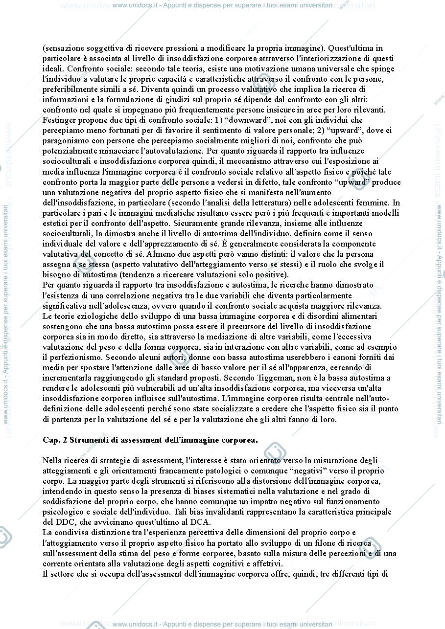 Anteprima pagina 2 — Riassunto "I Disturbi dell'Immagine Corporea" (Dèttore)