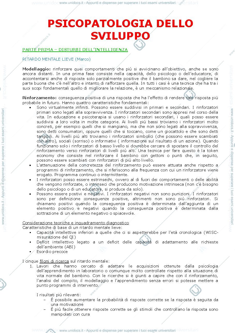 Anteprima pagina 1 — Riassunto "Psicopatologia dello Sviluppo" (Celi)