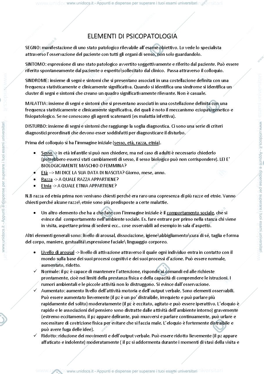 Anteprima pagina 1 — elementi di psicopatologia 