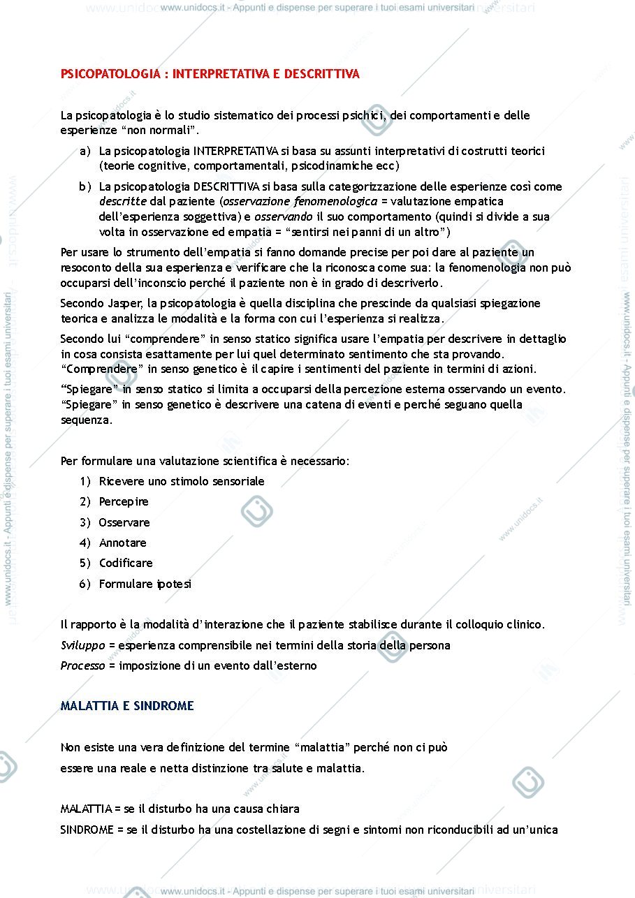 Anteprima pagina 1 — Riassunti esame "Elementi di Psicopatologia" (Dèttore/Cosci/Casale/Giangrasso)
