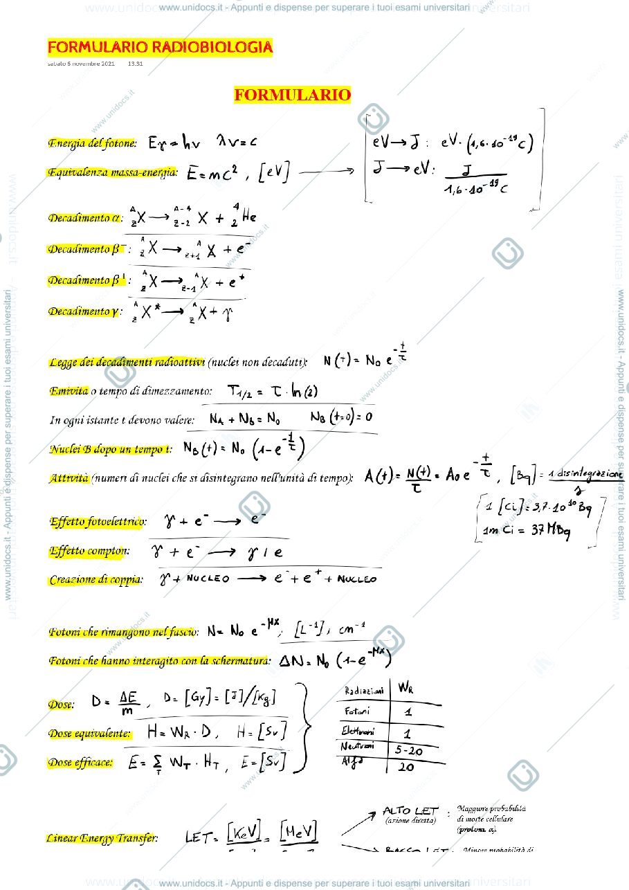 Anteprima pagina 1 — Formulario Radiobiologia