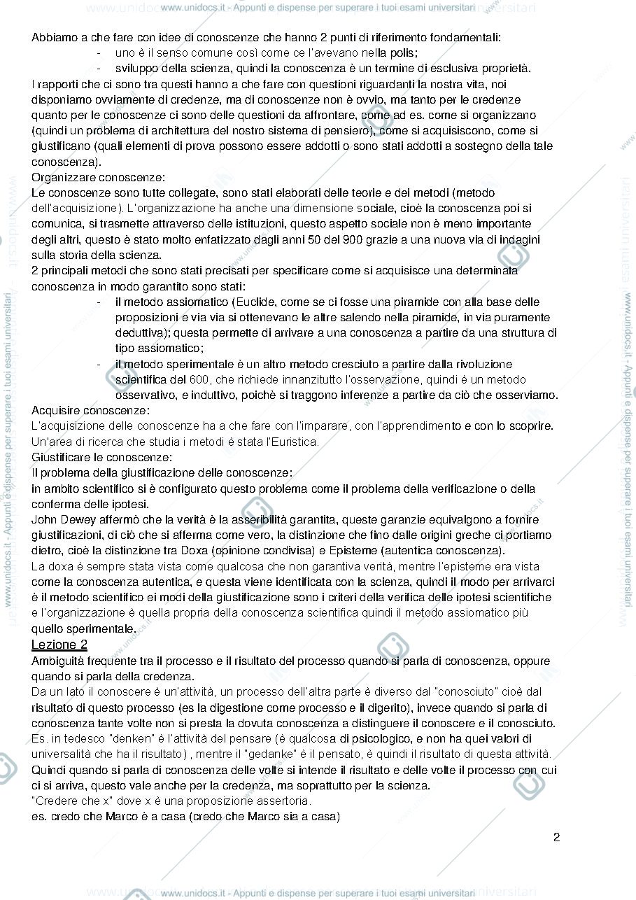 Anteprima pagina 2 — Riassunti delle lezioni di elementi di teoria della conoscenza 