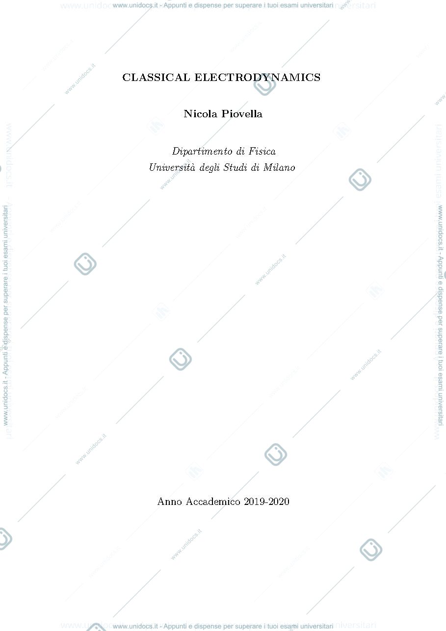 Anteprima pagina 1 — Dispense Piovella Elettrodinamica classica