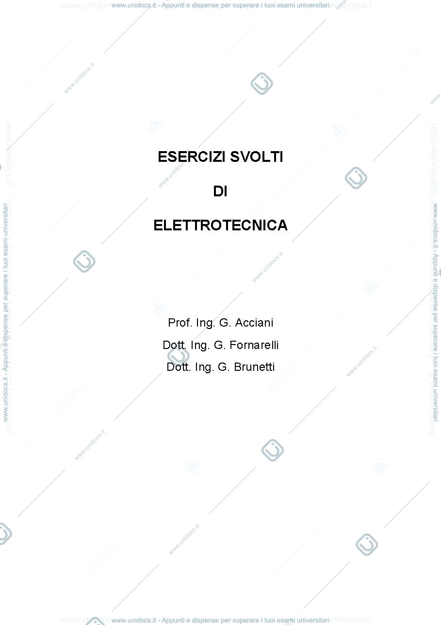 Anteprima pagina 1 — Esercizi di ELETTROTECNICA prof. Acciani