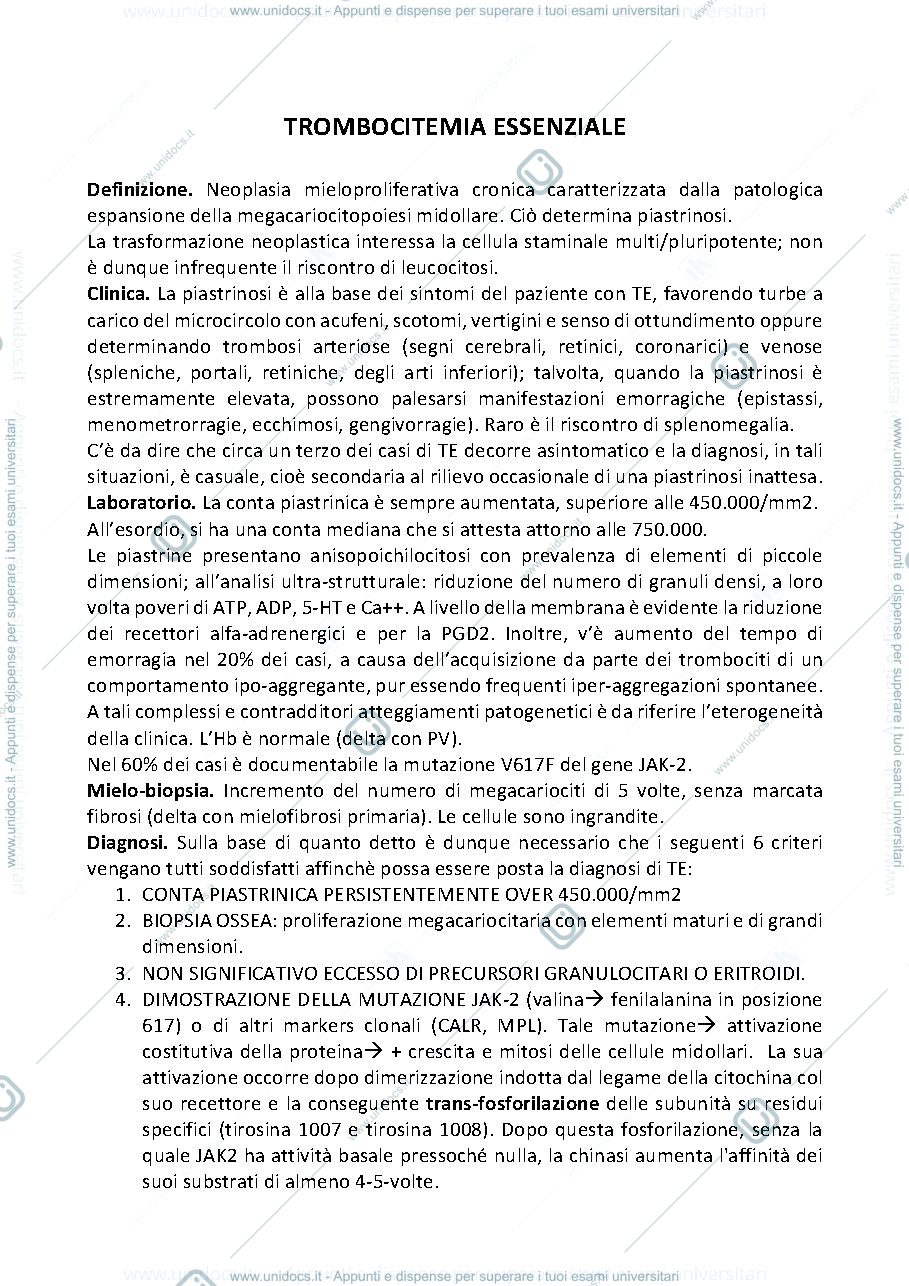 Anteprima pagina 1 — TROMBOCITEMIA ESSENZIALE