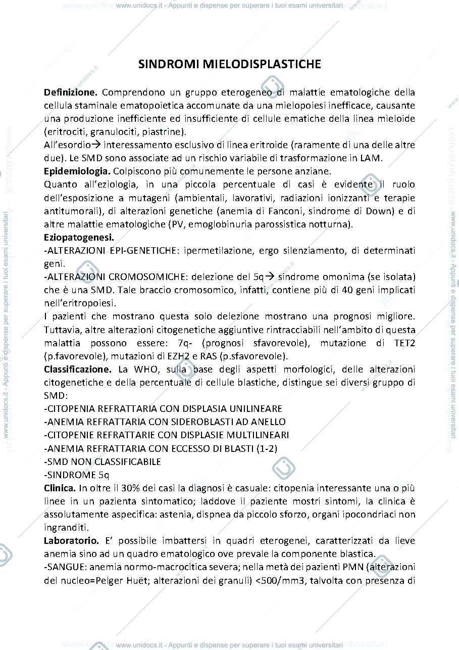Anteprima pagina 1 — SINDROMI MIELODISPLASTICHE