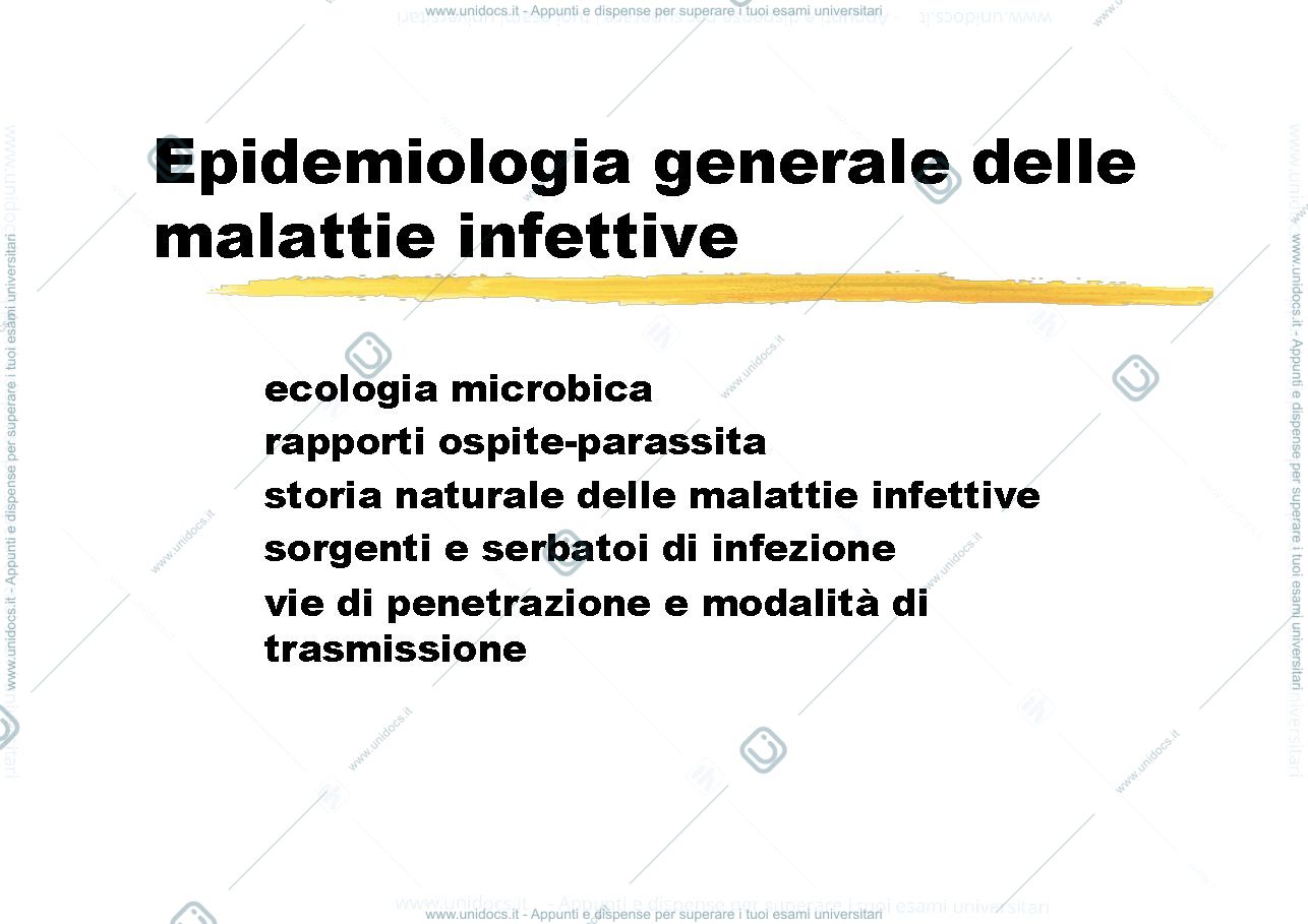 Anteprima pagina 1 — epidemiologia delle malattie infettive