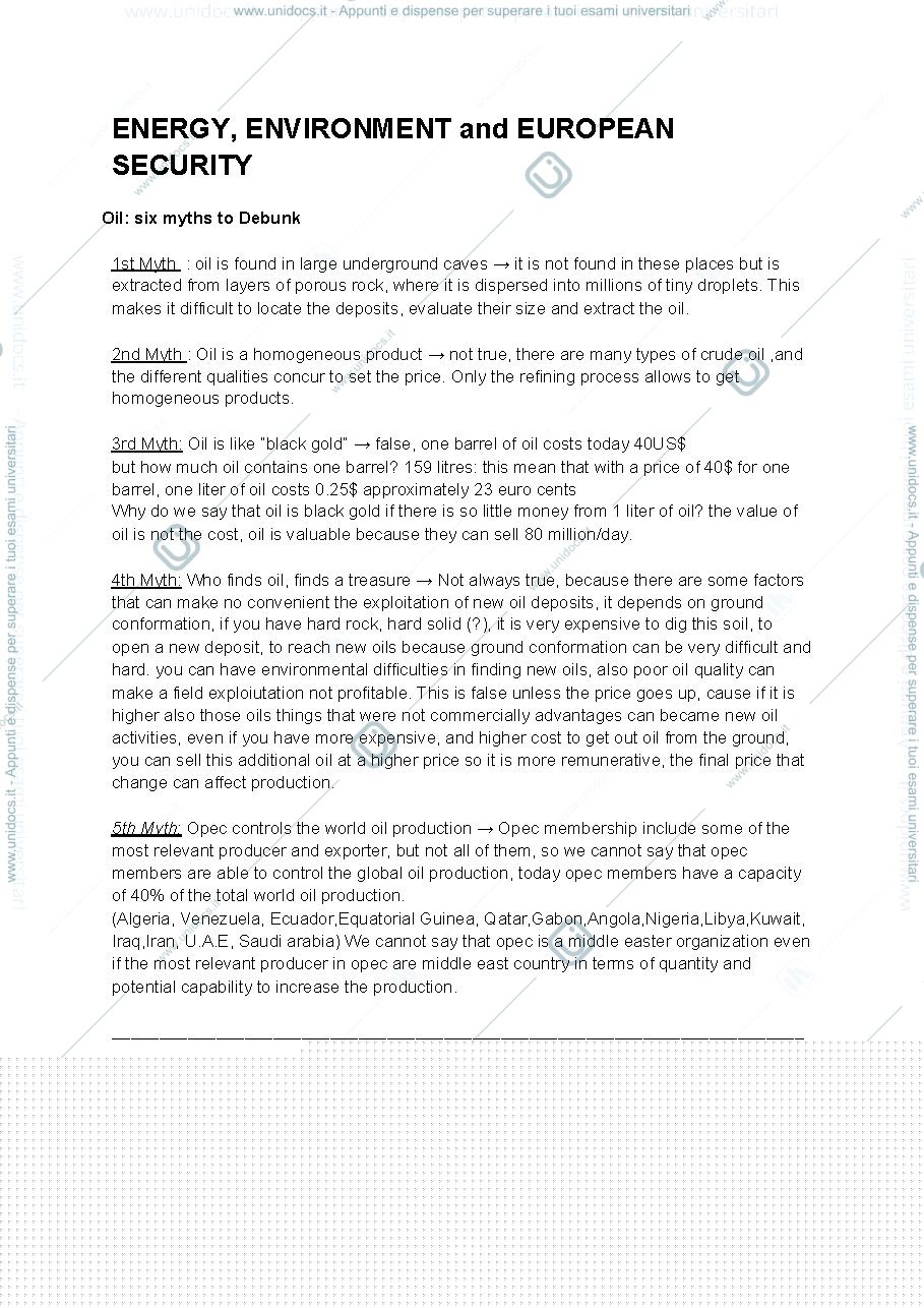 Anteprima pagina 1 — Appunti prime due lezioni Energy Environment and European Security