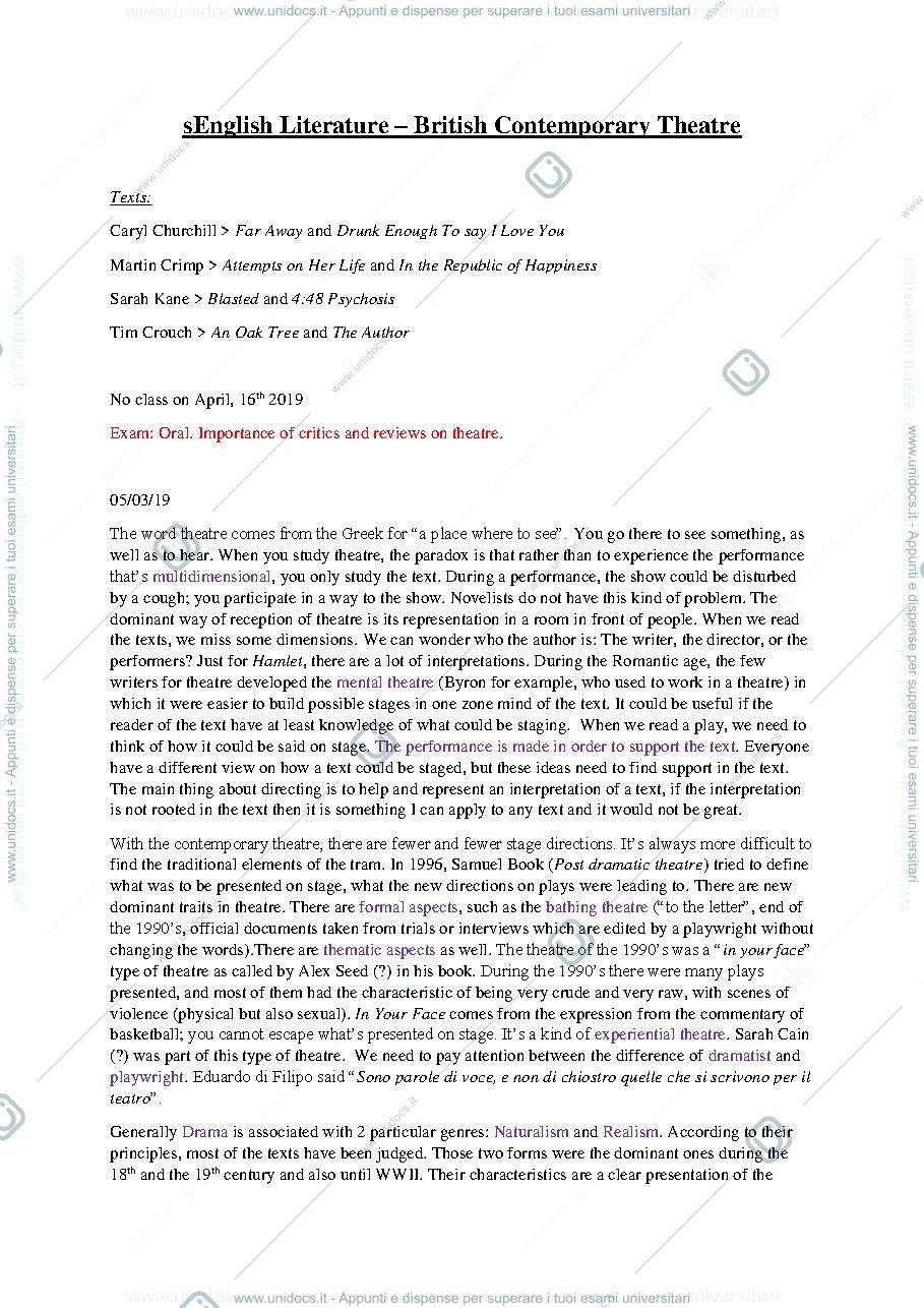 Anteprima pagina 1 — Appunti. English Literature I