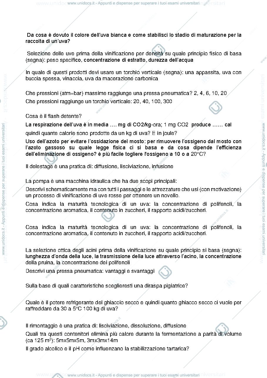 Anteprima pagina 2 — Domande Esame Enologia II