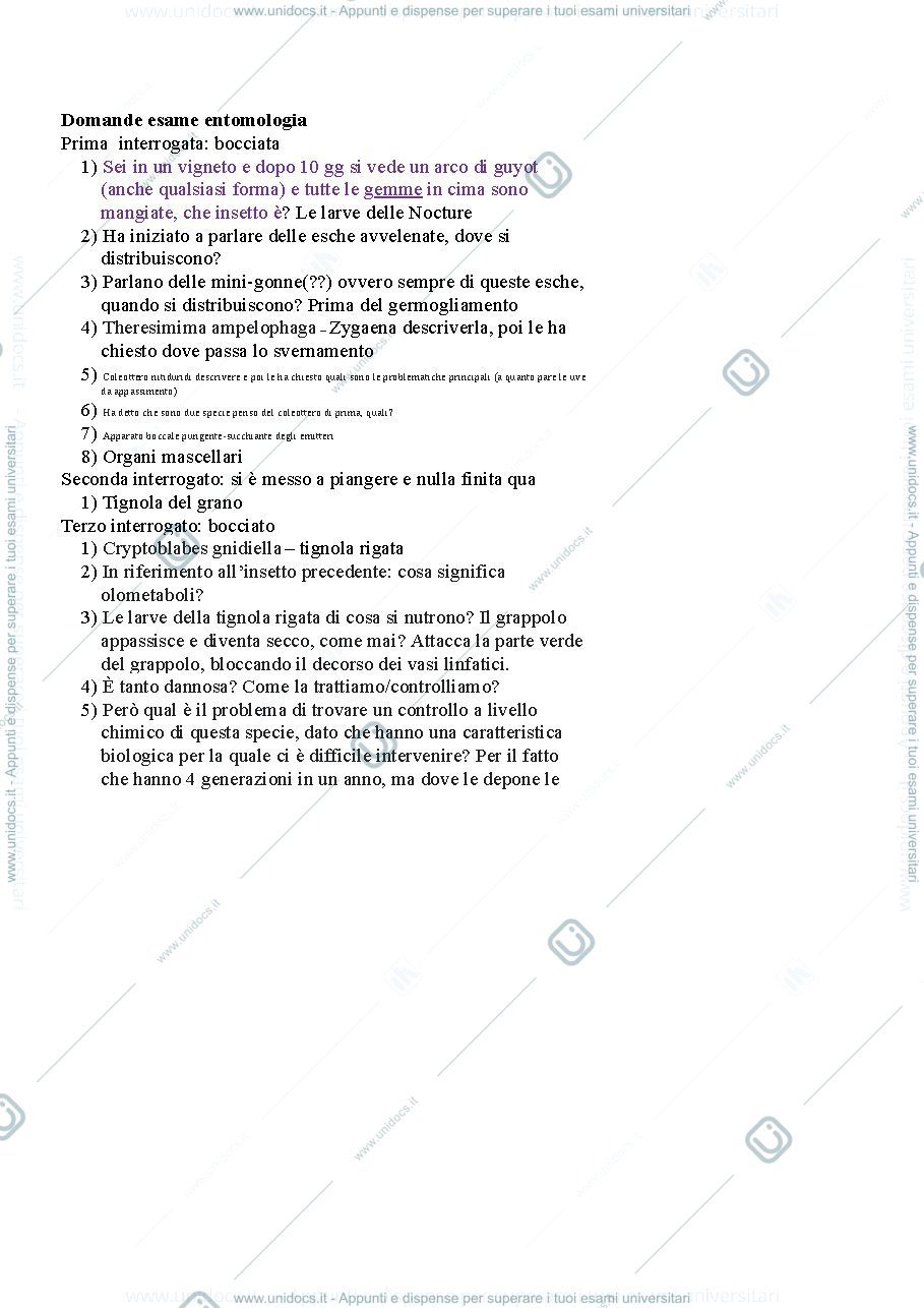 Anteprima pagina 1 — Esame entomologia agraria