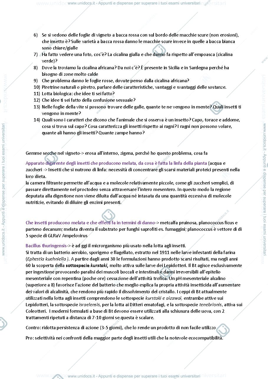 Anteprima pagina 2 — Domande e Risposte esame Entomologia Agraria