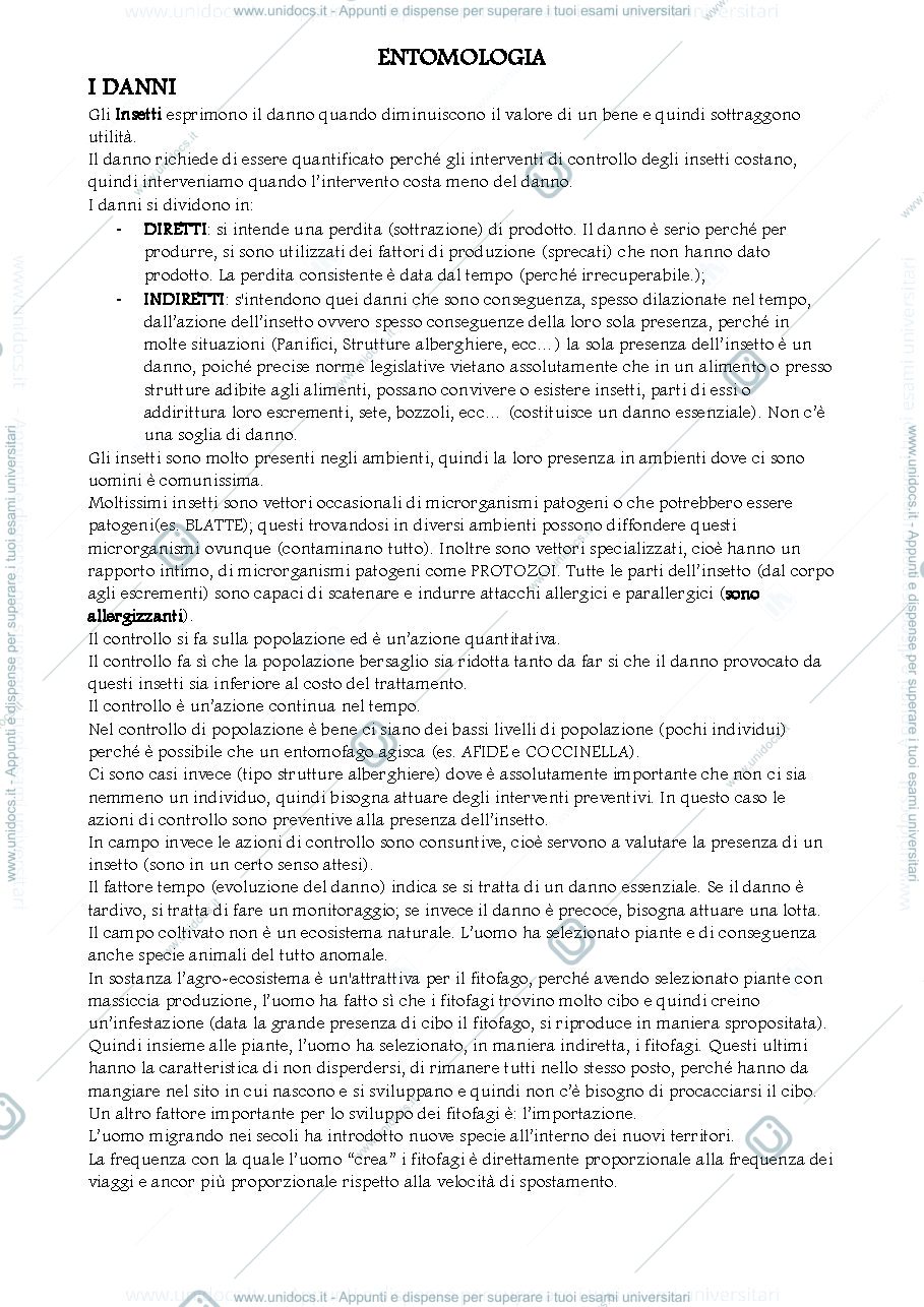 Anteprima pagina 1 — Esonero 1 Entomologia
