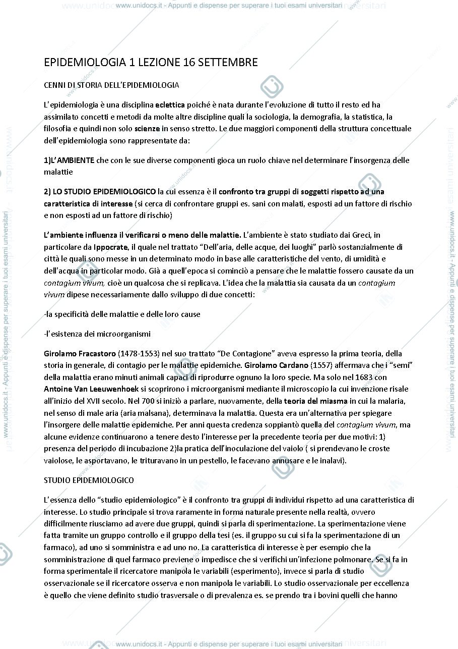 Anteprima pagina 1 — Epidemiologia Fratini 1a lezione