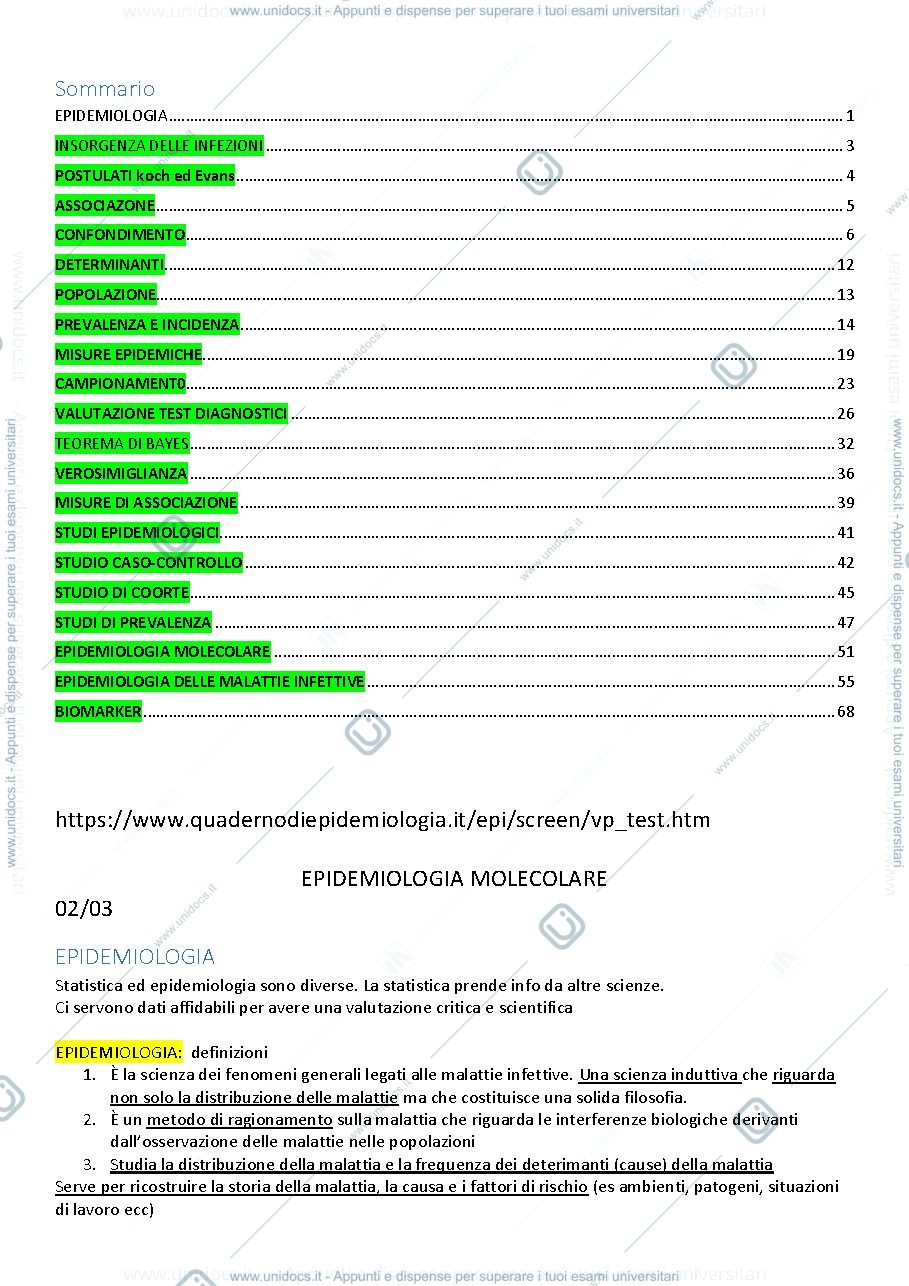 Anteprima pagina 1 — Epidemiologia Molecolare