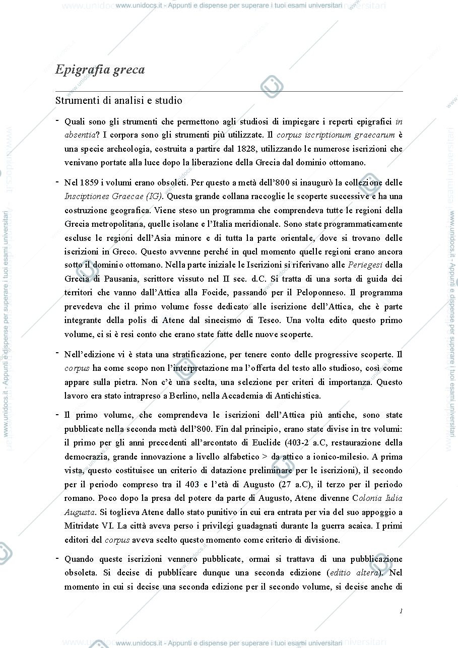 Anteprima pagina 1 — Epigrafia greca, corso istituzionale