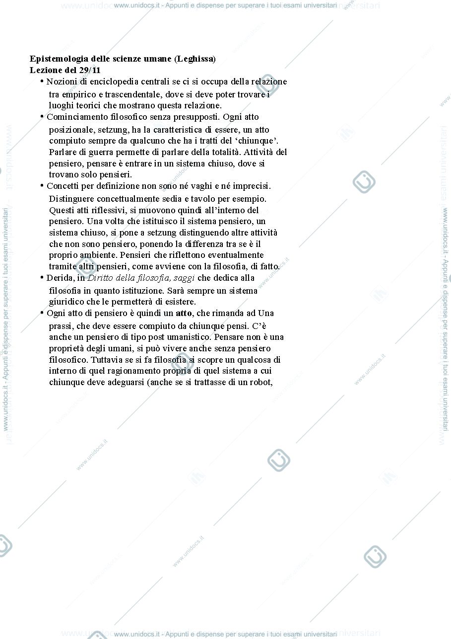 Anteprima pagina 1 — Epistemologia delle scienze umane, appunti di lezione 