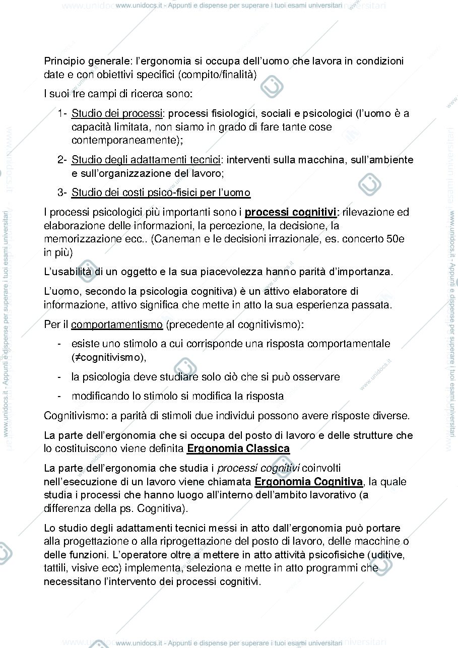 Anteprima pagina 2 — Appunti lezione Ergonomia