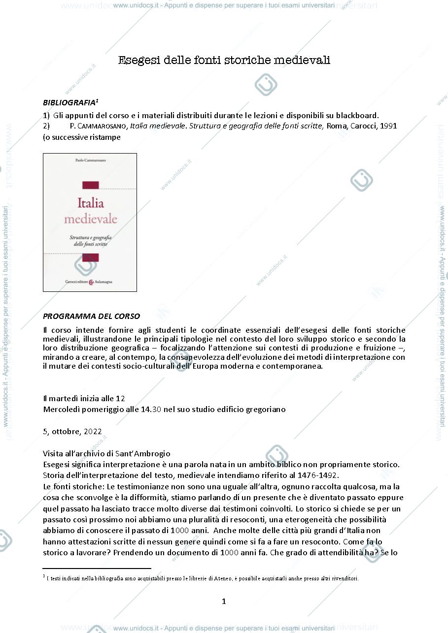 Anteprima pagina 1 — Esegesi delle fonti storiche medievali 