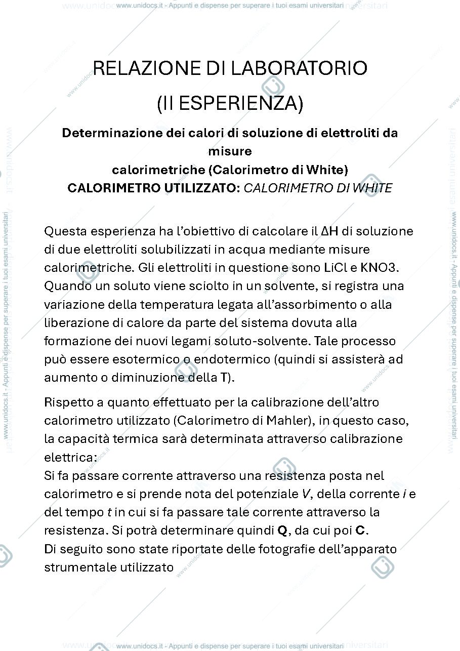 Anteprima pagina 1 — Esercitazione di laboratorio sul calorimetro di White