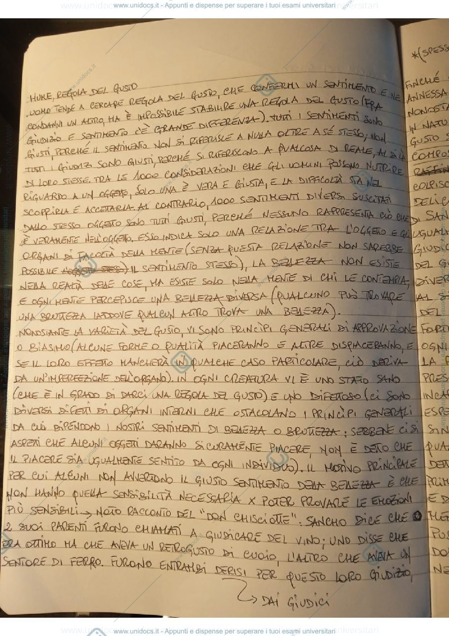 Anteprima pagina 1 — Riassunto primi tre capitoli "La regola del gusto" di David Hume