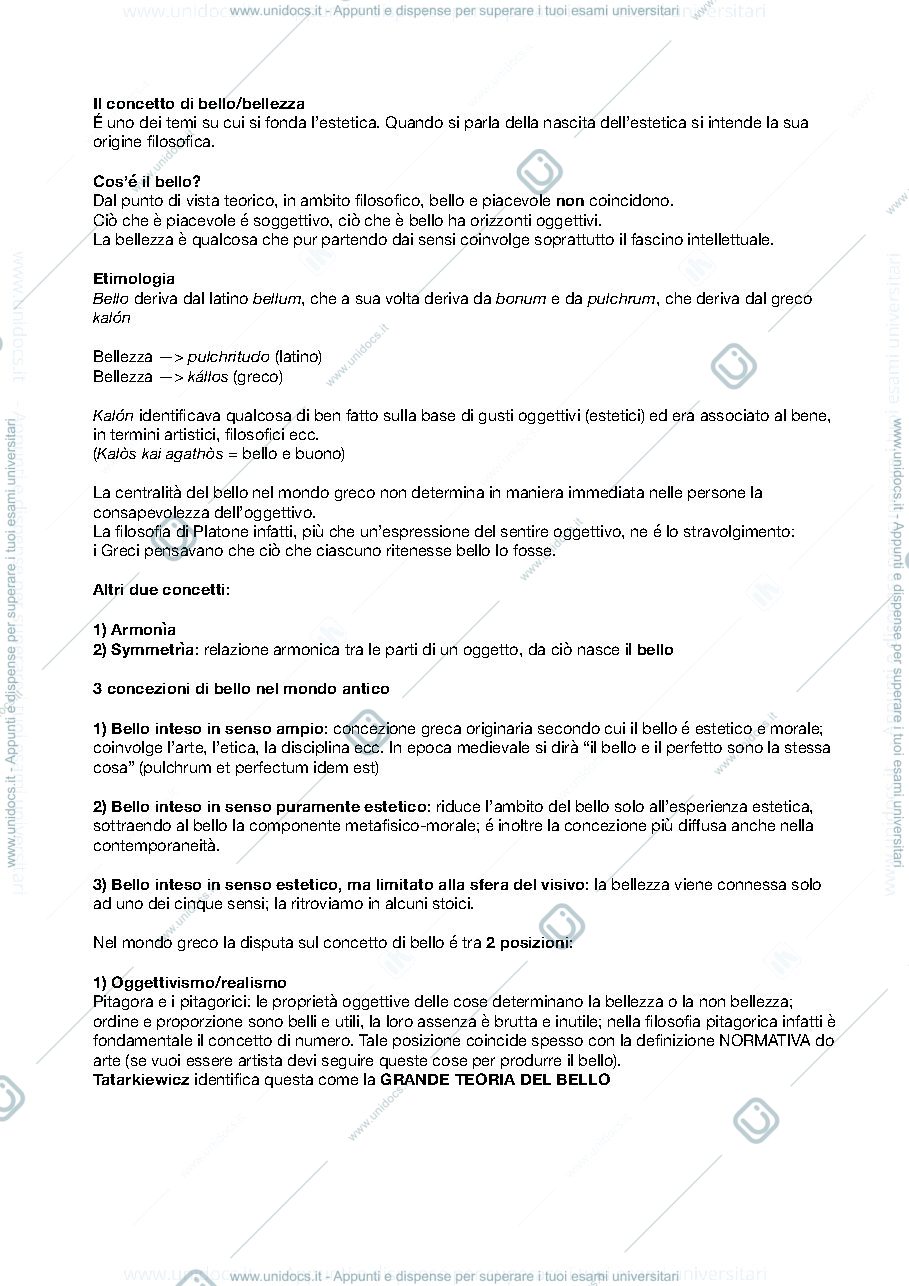 Anteprima pagina 1 — Lezione 3 Estetica Appunti Siniscalco