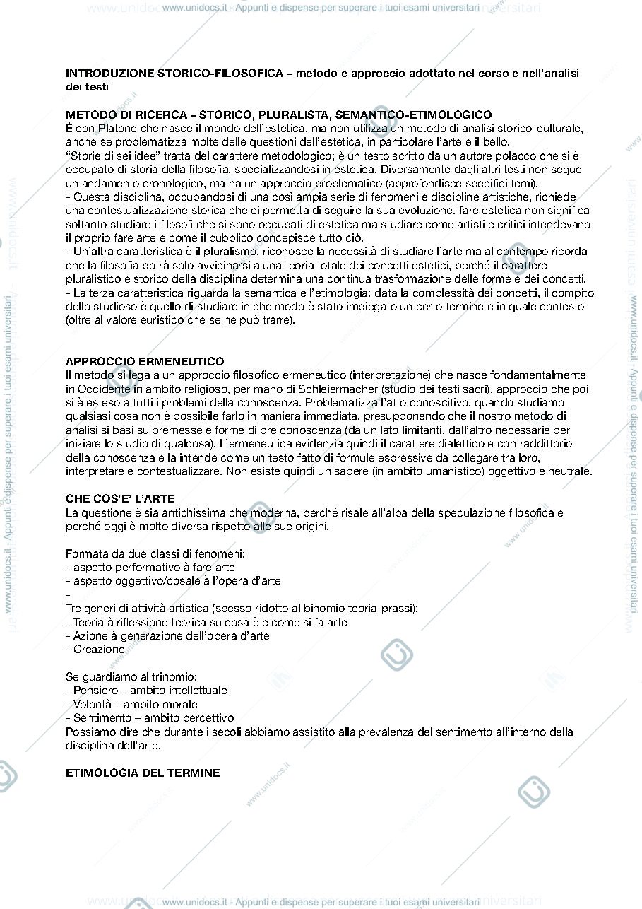 Anteprima pagina 1 — Lezione 2 Estetica Appunti Siniscalco