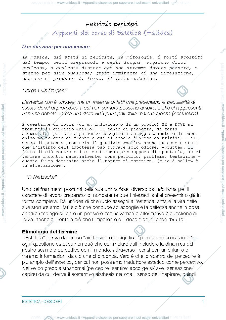 Anteprima pagina 1 — Appunti estetica