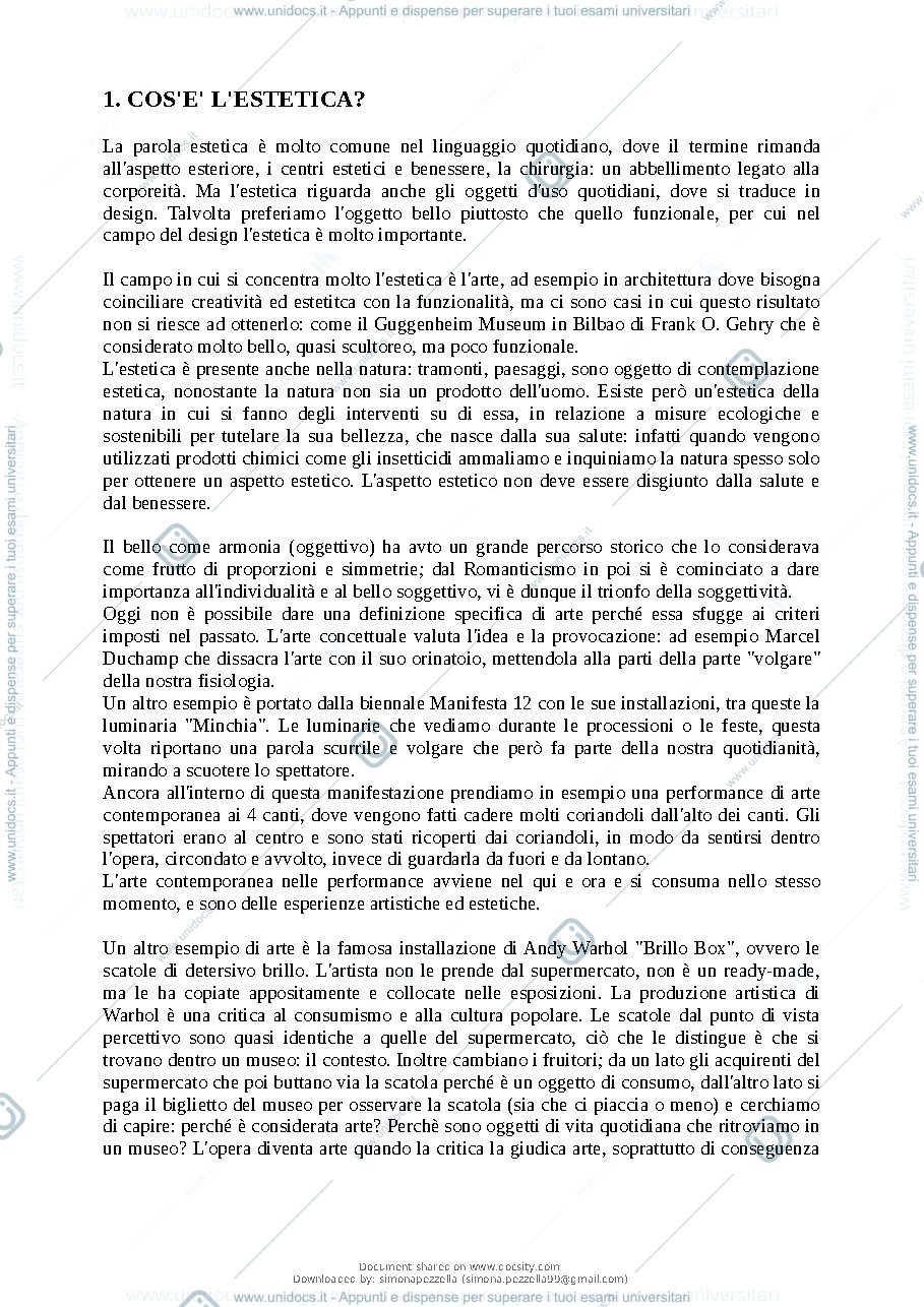 Anteprima pagina 1 — Appunti estetica