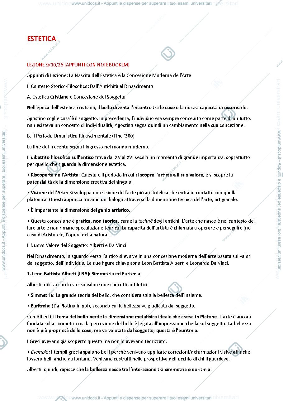 Anteprima pagina 1 — APPUNTI ESTETICA 2025/2026