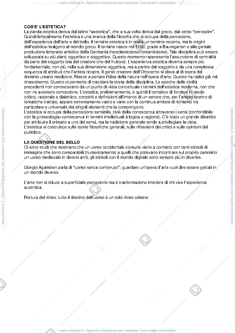 Anteprima pagina 1 — Appunti estetica Siniscalco Lezione1