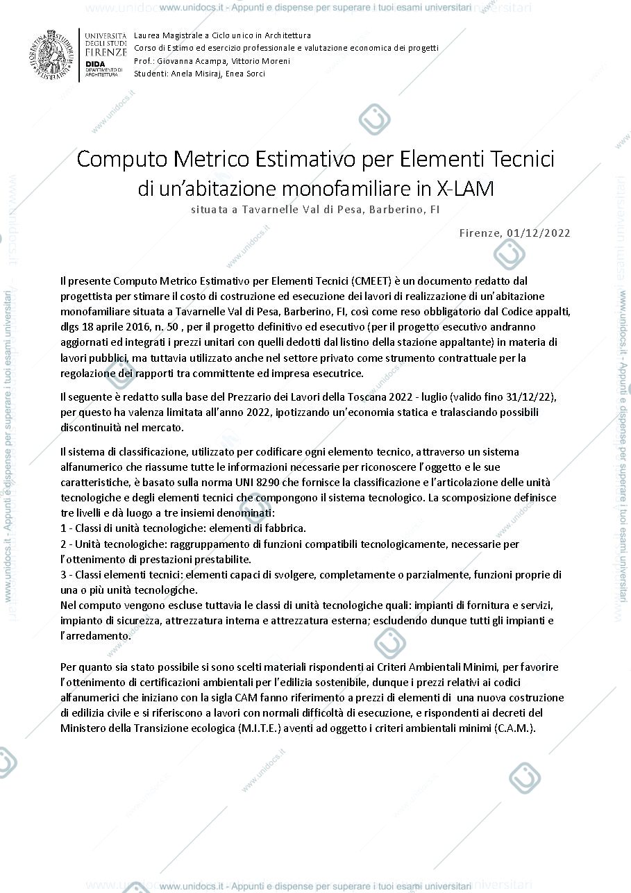 Anteprima pagina 1 — Computo Metrico Estimativo per Elementi Tecnici