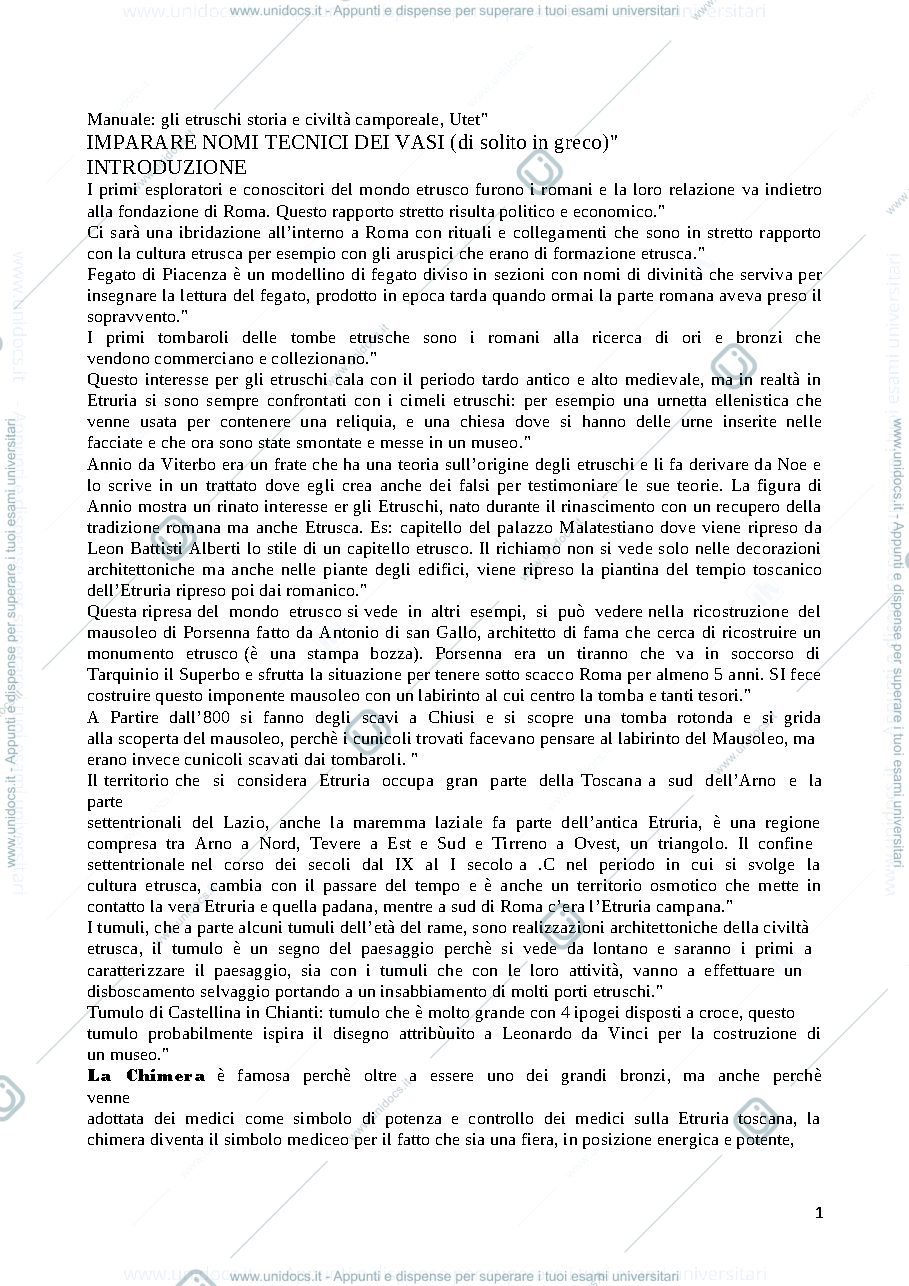Anteprima pagina 1 — etruscologia appunto corso Prof. Cappuccini
