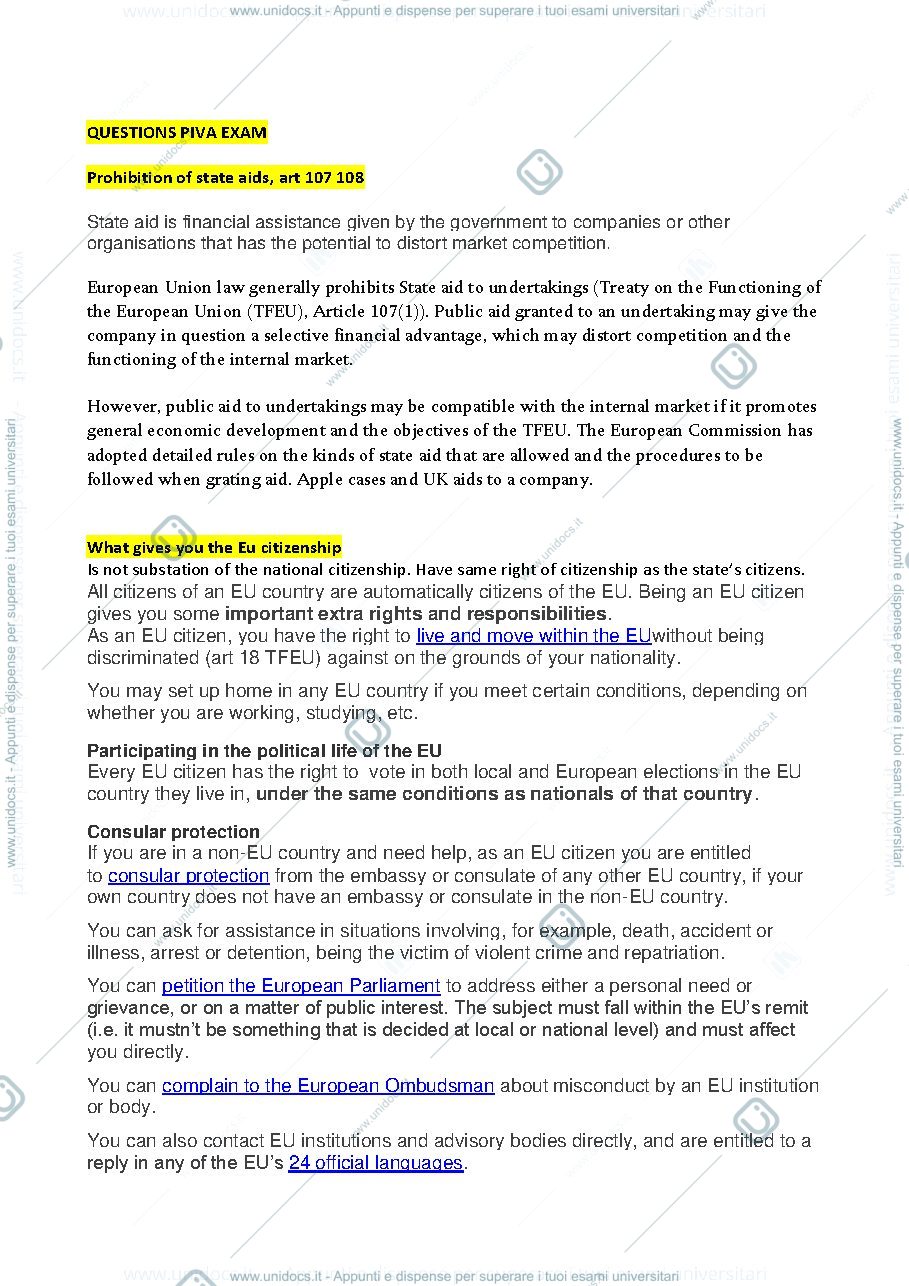 Anteprima pagina 1 — Exam questions, Piva 2019/2020 