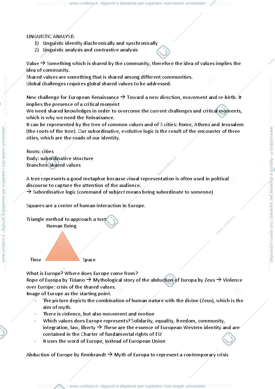 Anteprima pagina 1 — Linguistic Analysis: appunti completi per sostenere l'esame