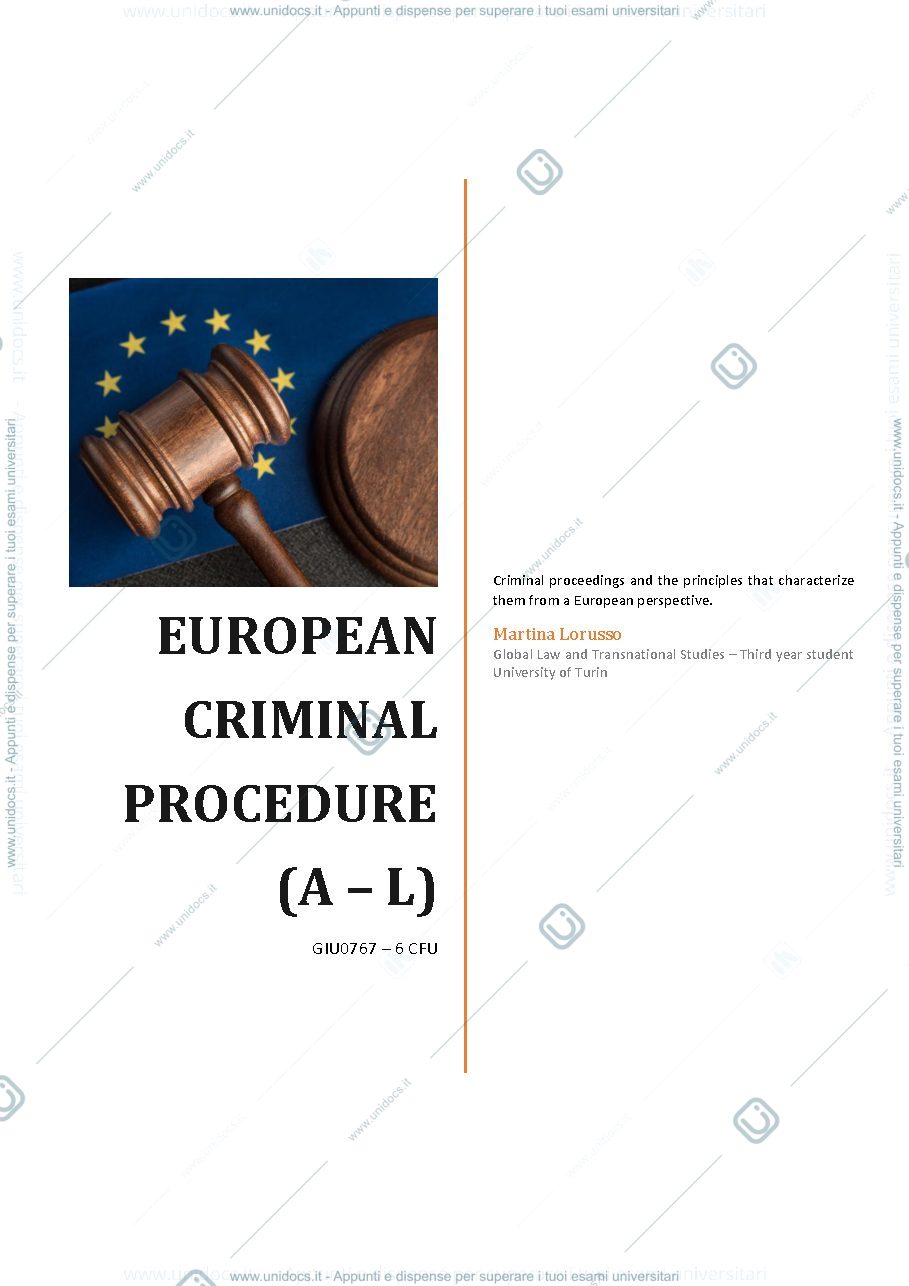 Anteprima pagina 1 — European Criminal Procedure Notes (sbobine + quiz)
