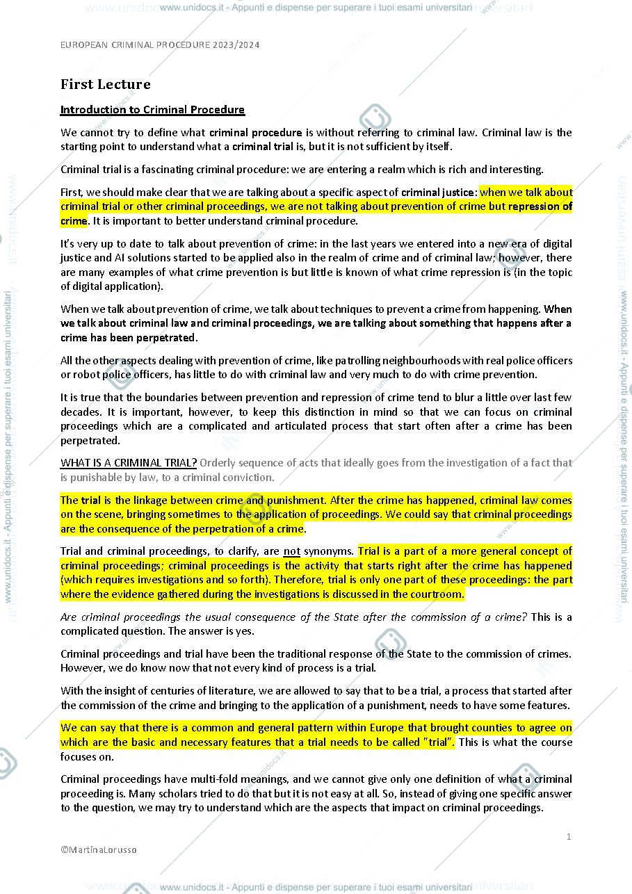 Anteprima pagina 2 — European Criminal Procedure Notes (sbobine + quiz)