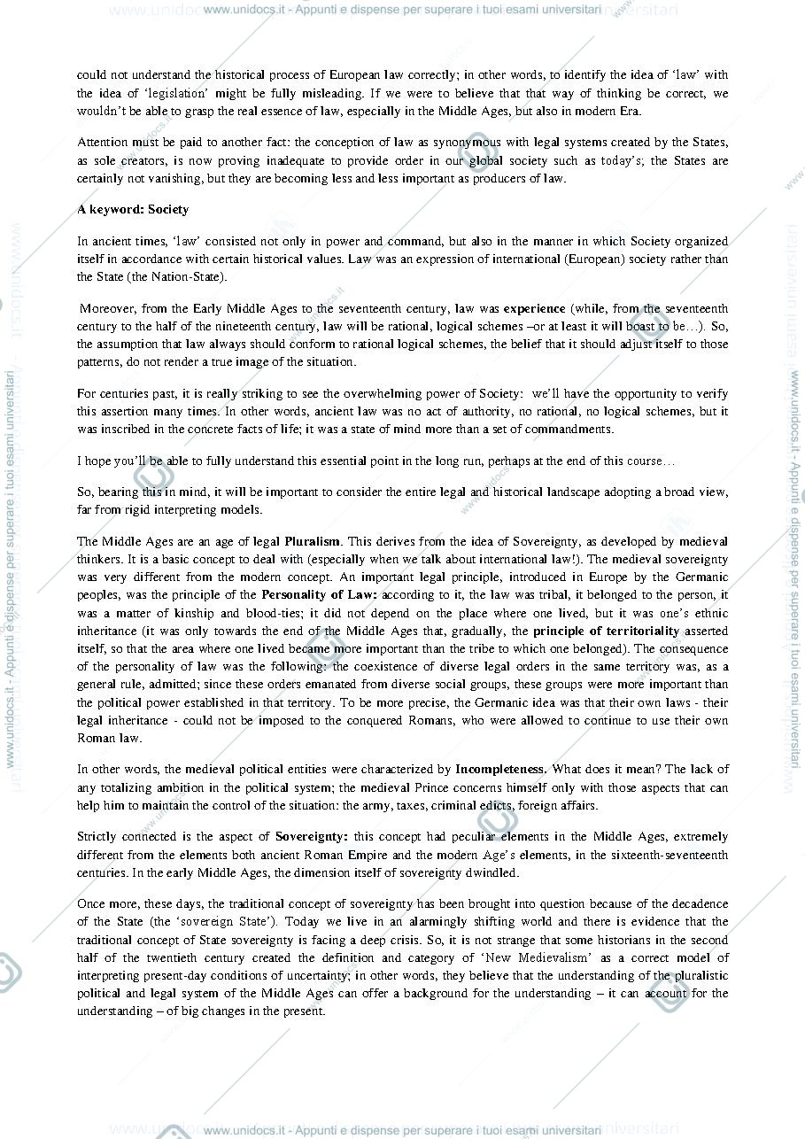 Anteprima pagina 2 — Riassunto programma di European History of Law