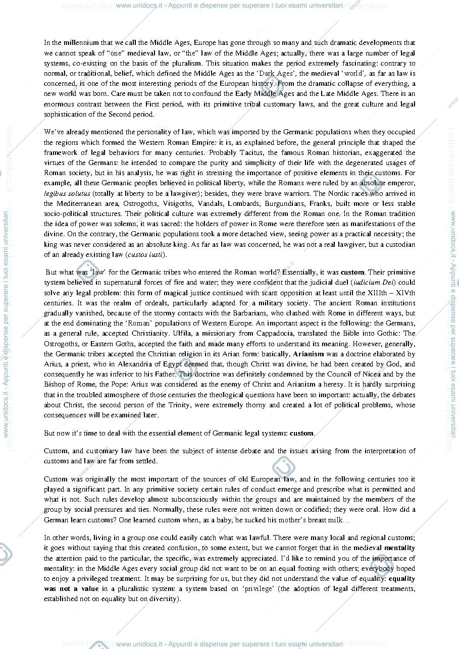 Anteprima pagina 4 — Riassunto programma di European History of Law