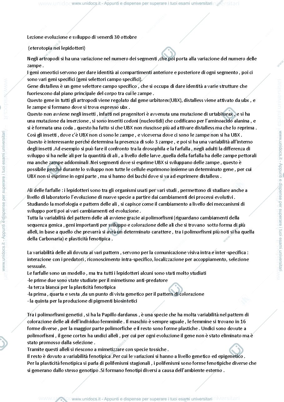 Anteprima pagina 1 — Appunti di Evoluzione e sviluppo 