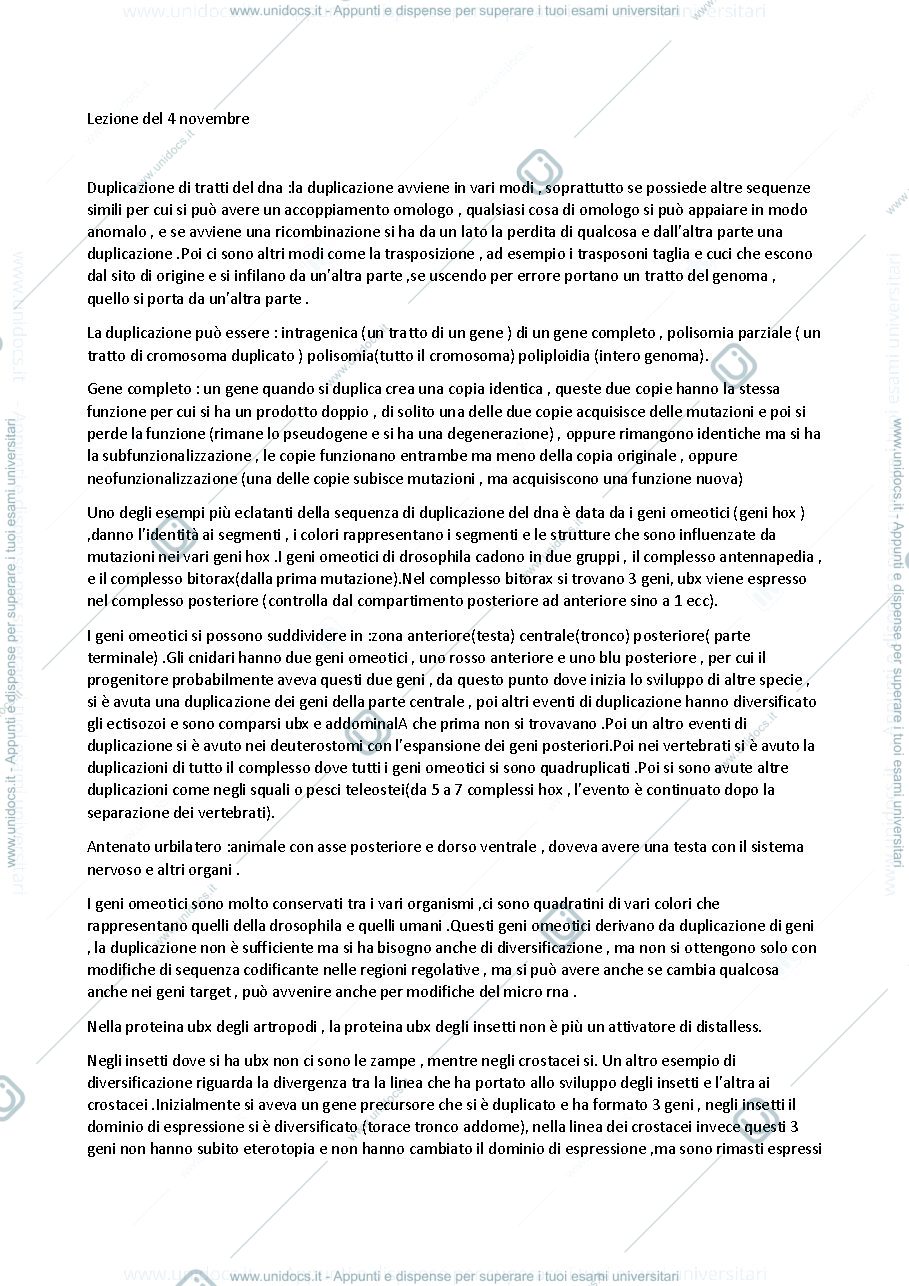 Anteprima pagina 1 — Appunti  Evoluzione e sviluppo 