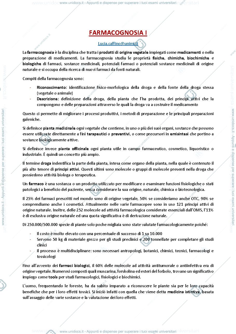 Anteprima pagina 1 — Farmacognosia 1
