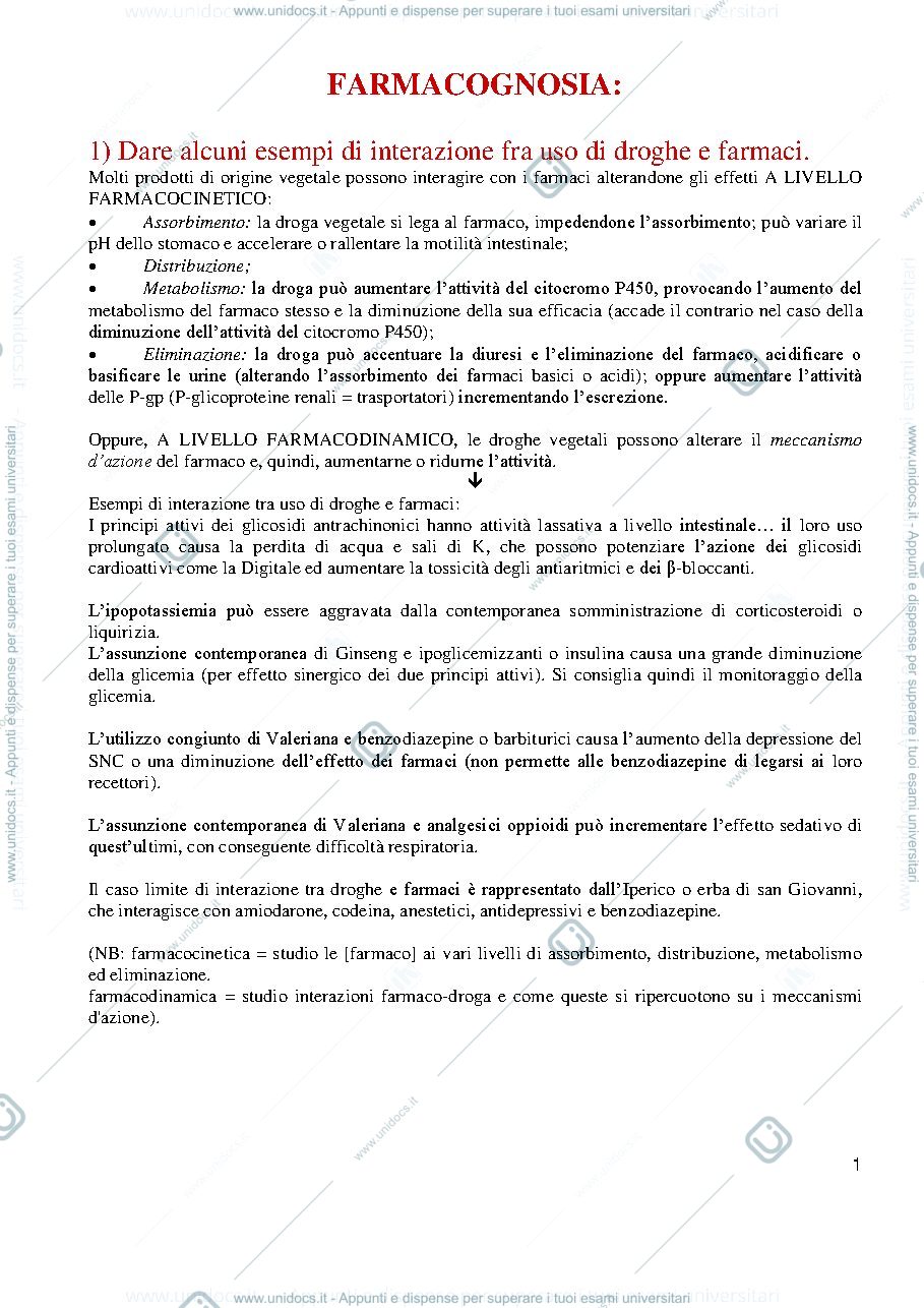 Anteprima pagina 1 — Domande e risposte farmacognosia