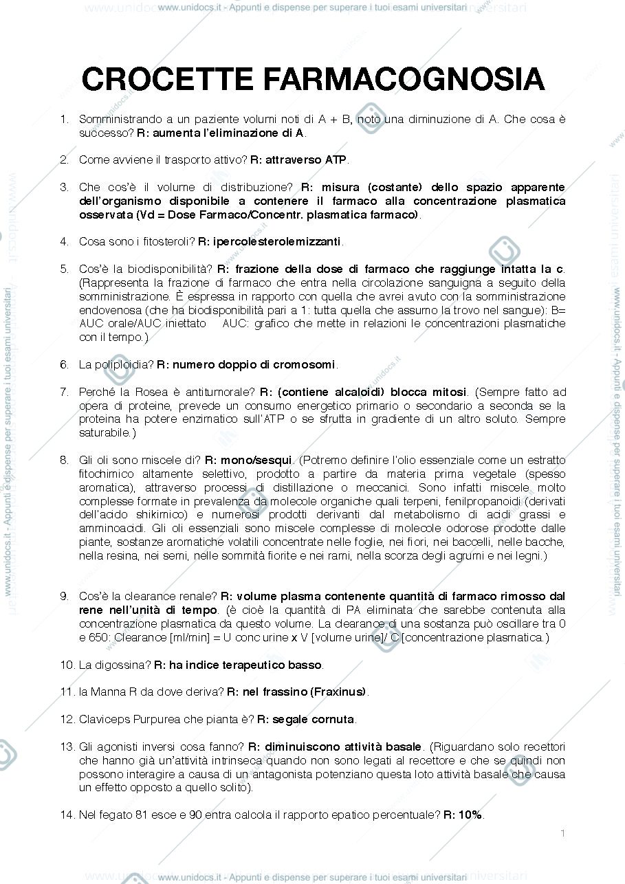 Anteprima pagina 1 — Crocette esame Farmacognosia
