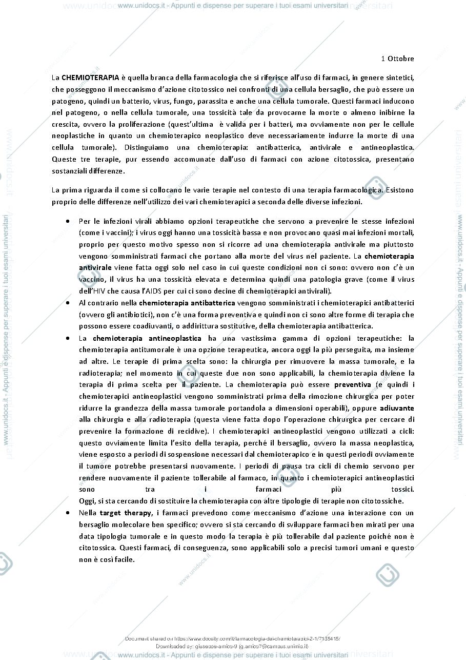 Anteprima pagina 2 — Farmacologia dei chemioterapici 
