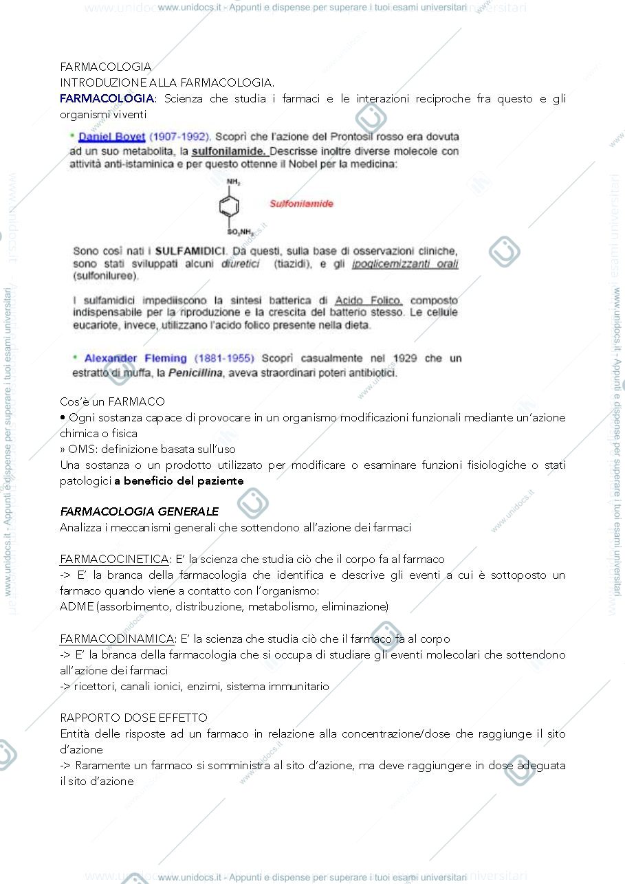 Anteprima pagina 1 — FARMACOLOGIA GENERALE 