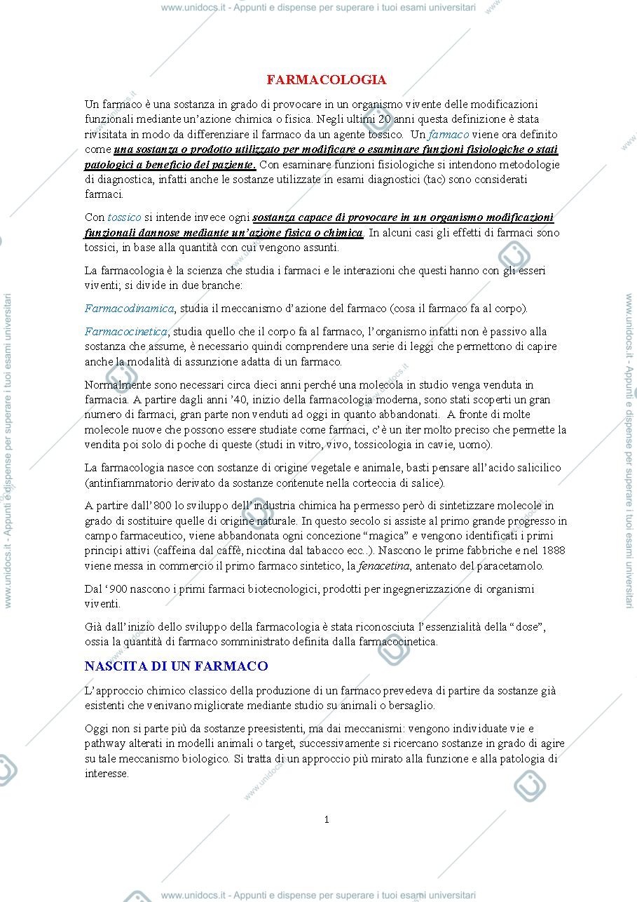 Anteprima pagina 1 — appunti farmacologia