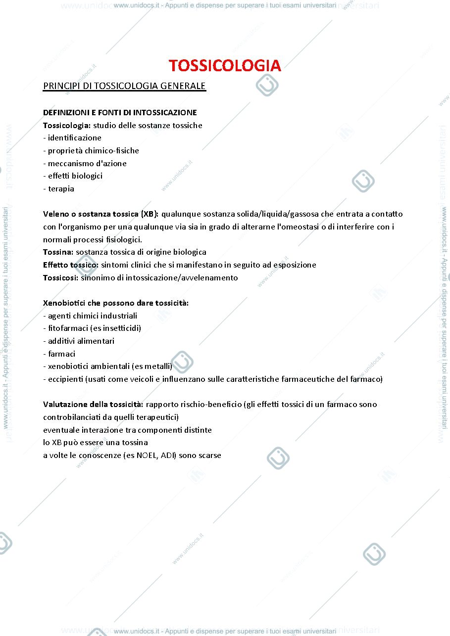 Anteprima pagina 1 — Tossicologia 1 