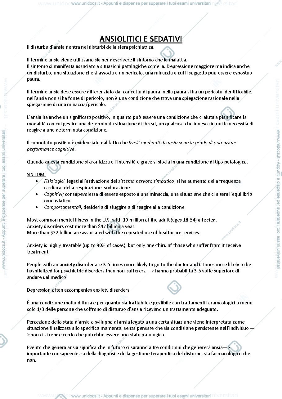 Anteprima pagina 1 — Ansioliti e sedativi