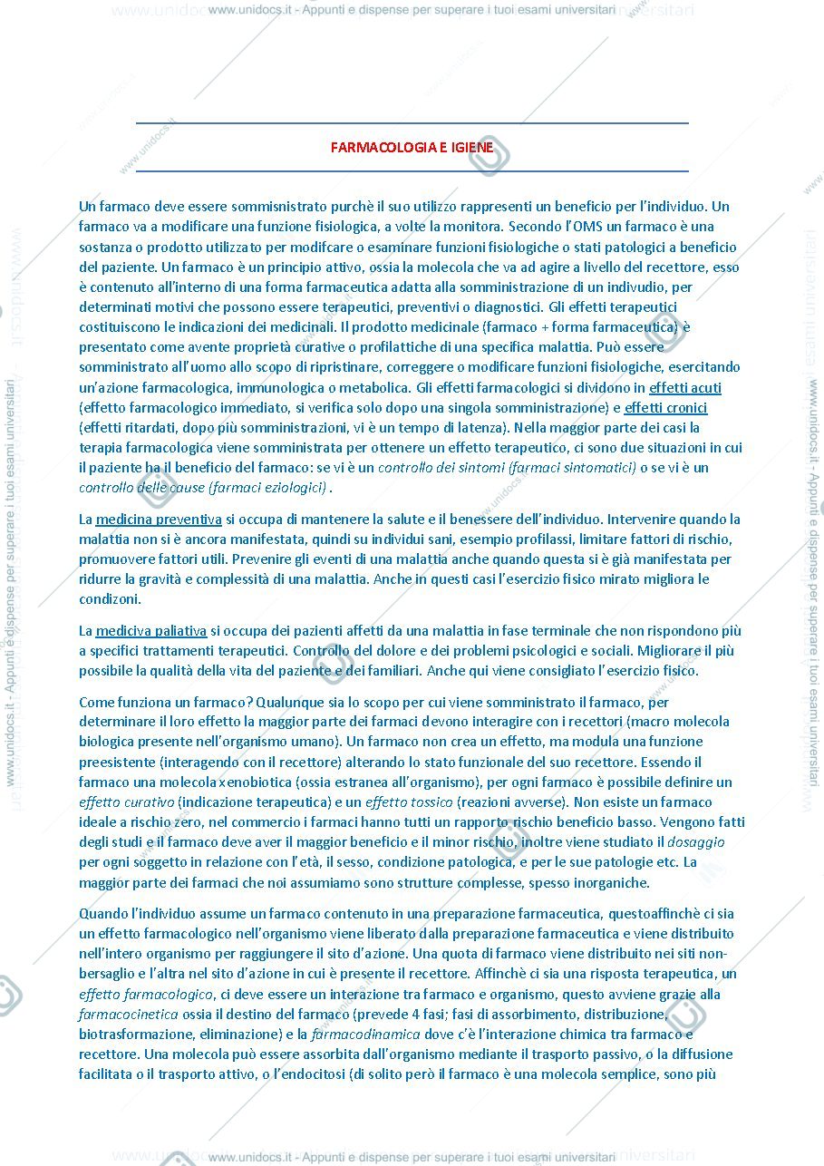 Anteprima pagina 1 — Appunti farmacologia lezione 1